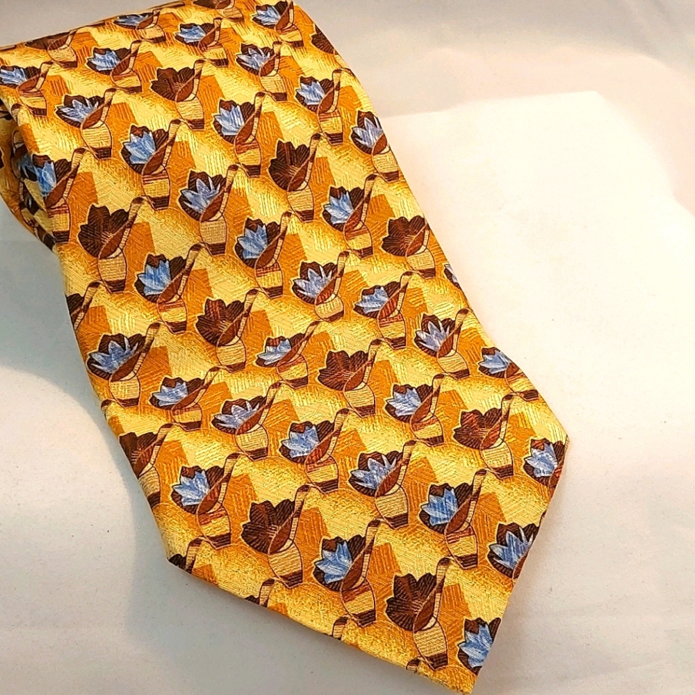 Vtg Ermenegildo Zegna Silk Tie gold blue